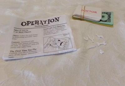 Operation Game Parts Lot Cards Money Game Pieces Funatomy `Bones Instructions VG - Image 1 of 4