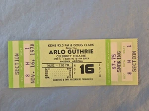 November 11-16-78 1978 ARLO GUTHRIE Ticket Stub Phoenix Arizona - Picture 1 of 2