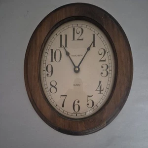 Vintage Verichron Mid Century Wooden Oval Wall Clock Convex Glass Over Face - Picture 1 of 5