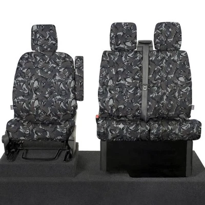FOR FORD TRANSIT CUSTOM FRONT SEAT COVERS TAILORED (2013-2023) CAMOUFLAGE GREY - Image 1 of 4
