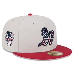 Men's New Era Khaki/Red Athletics 2024 Fourth of July 59FIFTY Fitted Hat - Picture 1 of 6