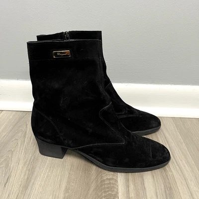 Salvatore Ferragamo Black Suede Heeled Ankle Boots in Size 9 AA (Narrow) - Image 1 of 4
