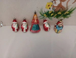 Vintage mundgeblasenes Glas Ornament 5 Stück Weihnachtsbär Engel - Bild 1 von 20