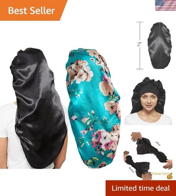 Gorros de seda para mujer 2 piezas - Gorros de dormir de satén de lujo para cabello largo Foto 1 de 4