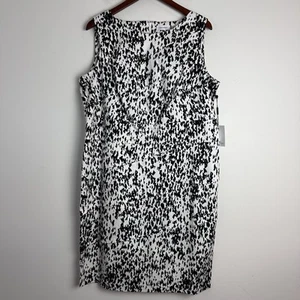 NWT Calvin Klein Womens White Black Print Sleeveless Shift Size 16W - Picture 1 of 12