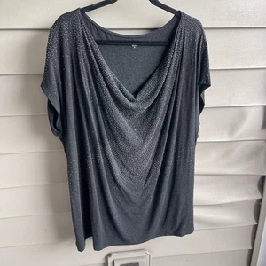 EILEEN FISHER Gray Beaded Cowl Neck 3/4 Sleeve Stretch Jersey Top Sz 3X Mature - Picture 1 of 7