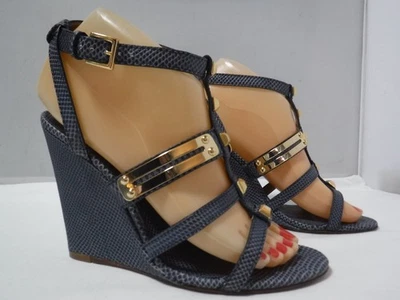 Sandalias de cuña para mujer Tory Burch Iliana de cuero de reptil azul con tiras de gladiador 7 Foto 1 de 4
