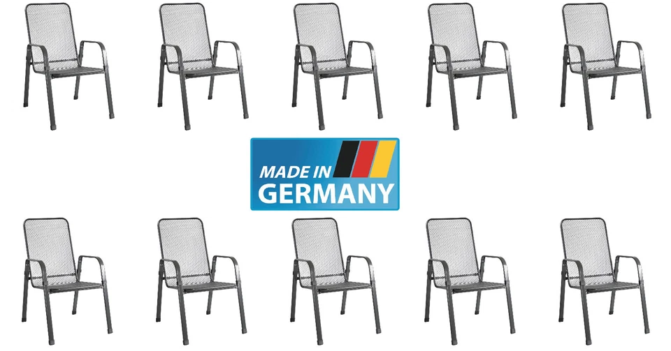 10x MFG Stapelsessel Streckmetall Stapelstuhl Gartenstuhl Gartenmöbel Wetterfest