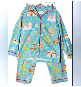 The Cat’s Pyjama Set Oberteil Hose S/M Asia Elefant Pfau Zelte weich blau RAR - Bild 1 von 14