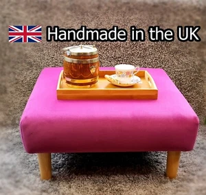 Large footstool coffee table with luxury pink velvet upholstery and 5" cushion - Picture 1 of 9