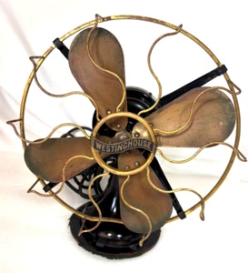 Antique Westinghouse Electric fan 12" Brass Blades & Cage 1910, style# 162629 - Picture 1 of 15