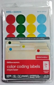 NUOVO Office Depot 1008 Rimovibile 3/4" Tondo Colori Assortiti Codifica Etichette Organizza - Foto 1 di 2