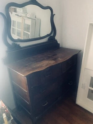 Vtg Victorian Early American Sideboard Dresser Chest with Mirror Circa 1900's - Image 1 of 4