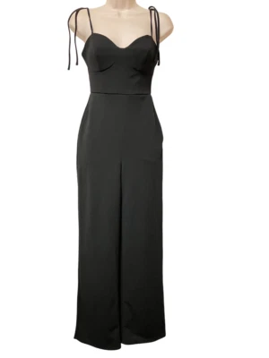 Mono Crystal Sky Negro Corbata Hombro Pierna Ancha XS Elegante Noche Cóctel Foto 1 de 4