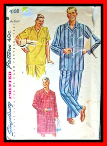 PIJAMAS para hombre CAMISETA DE NOCHE Ropa de salón de colección años 50 Simplicity 4108 Patrón de tela - Imagen 1 de 3