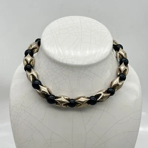 Collana Choker Vintage Anni '60 Argento Sterling & Nero Onice Statement 925 - Foto 1 di 7