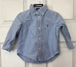 Ralph Lauren Niño Pequeño Niño Camisa Azul Manga Larga Bordada Poni Talla 12M Bebé - Imagen 1 de 18
