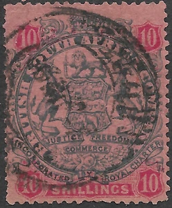 Brazos usados Rhodesia BSAC 1896 10s sg 50 die II sin punto - Imagen 1 de 2