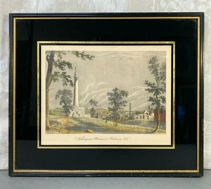 Washington Monument in Baltimore 1835 farbige Lithographie im Rahmen mit Rückseite Pai - Bild 1 von 9