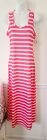 Hot Pink & White Striped Maxi Tank Dress  Sleeveless Stretch Women's Large