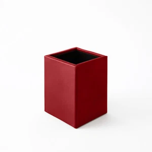 Schreibtisch Stiftehalter Leder Ferrari Rot - Stifteköcher Quadratisches Design - Bild 1 von 5