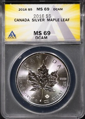 2016 $5 Silver Canadian Maple Leaf MS 69 DCAM ANACS # 7623760 + Bonus - Image 1 of 2