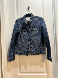 Old Navy Blue Denim Long Sleeve Cotton Jacket Large ArmpitToArmpit 19” Length24” - Picture 1 of 7