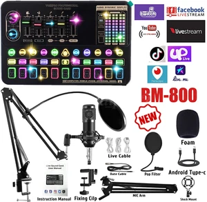 Condenser Microphone Studio Recording Professional Live Sound Card Kit Bluetooth - Picture 1 of 21