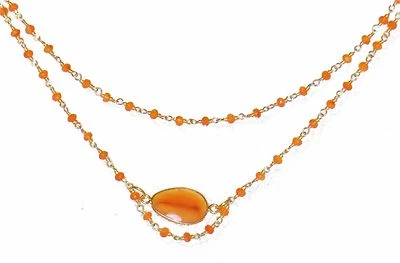 Carnelian Pendant on Double Strand Twisted Wire Carnelian Bead Necklace  - Image 1 of 4