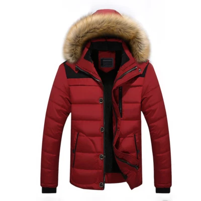 Parka acolchada con capucha polar para hombre Chaqueta Cuello de piel Grueso Invierno Abrigo cálido Prendas exteriores Foto 1 de 4