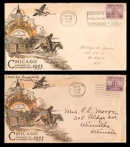 1933 US 729 Chicago World's Fair Cowboy Cabin Skyline Plane LINPRINT Cachet FDCs - Picture 1 of 3