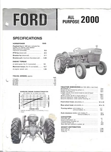 Brochure Trattore FORD 2000 1962 Vintage Specifiche e Caratteristiche ORIGINALI - Foto 1 di 2