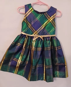 BONNIE JE Girls SZ 3T Blue/Green/Gold Plaid Shimmer Party Dress Was $42 - Picture 1 of 4