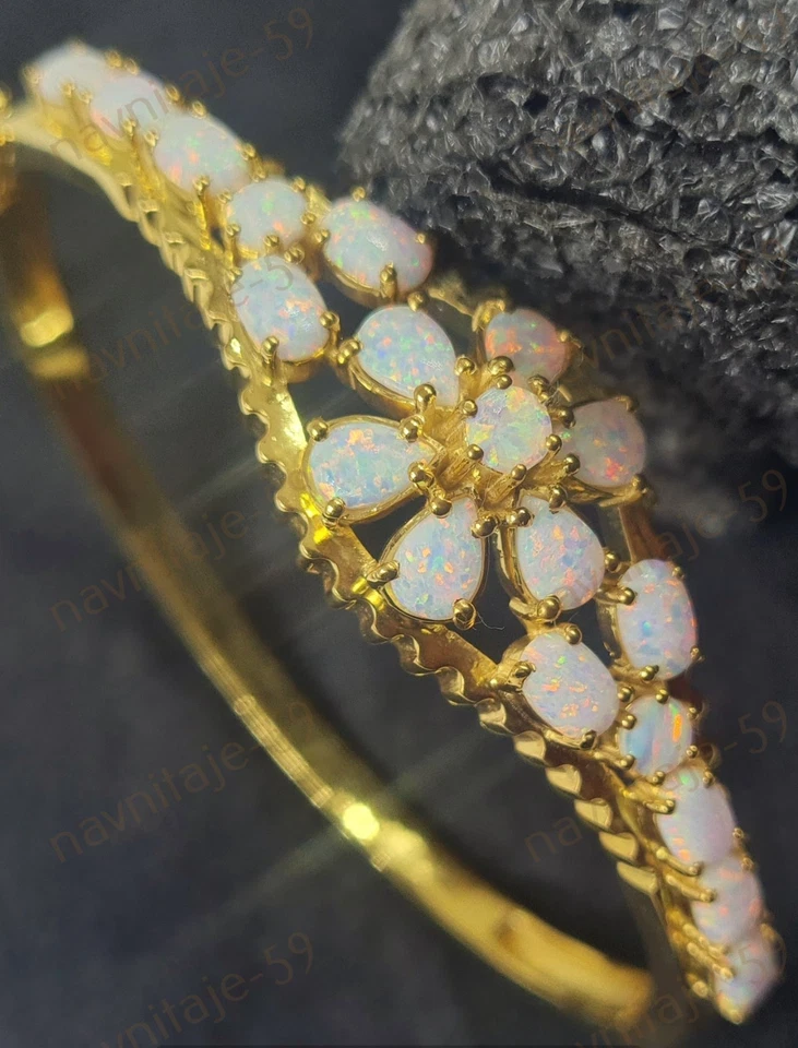 Brazalete Brazalete Filigrana Flor Ópalo de Fuego Simulado 7Ct Acabado Oro Amarillo 14K Foto 1 de 1
