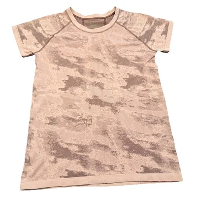 Athleta Top Large Violet Camo Momentum Crew Neck Womens S/S Yoga Workout Active - Image 1 of 4