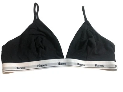 Hanes Original Triangle Bralette Moisture-wicking Stretch Cotton XL Black NWOT - Image 1 of 4