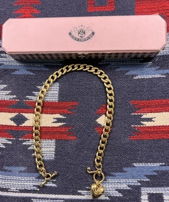 Vtg Y2K Juicy Couture Gold Tone Puffy Heart Dangle Charm Chunky Costume Necklace - Image 1 of 4