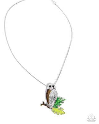 Paparazzi Owl Order - Brown -  Rhinestones & Paint - Necklace and Earrings - Image 1 of 3