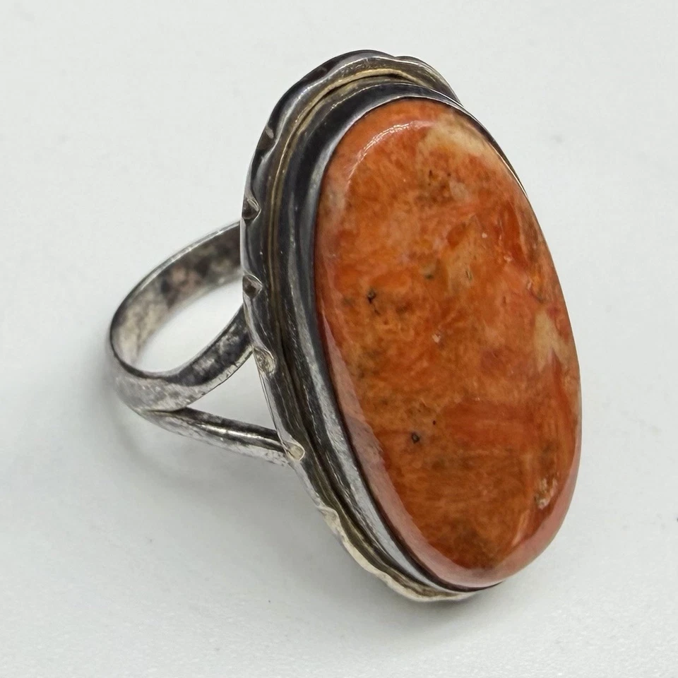 Anillo solitario vintage estilo suroeste naranja esponja coral plata esterlina talla 7 Foto 1 de 1