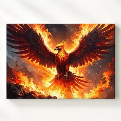 Fiery Phoenix Rebirth Canvasmythical Flame Bird Wall Art