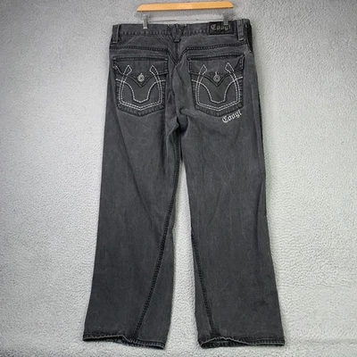 Pantalones de mezclilla Coogi vintage para hombre 40x33 cuero negro bolsillos con solapa holgados pierna ancha años 90 Y2K Foto 1 de 4