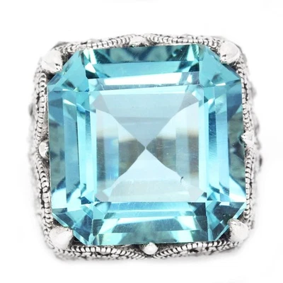 925 STERLING SILVER RING BLUE HYDRO QUARTZ 17X17 MM. & MARCASITE SIZE 8 - Image 1 of 4