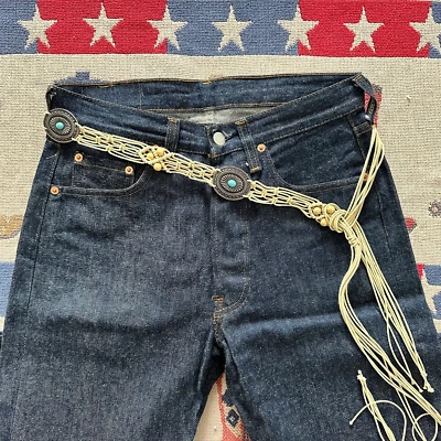 Cinturón cuerda boho tejido vintage con metal estilo concho nativo Foto 1 de 4