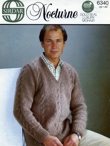 Knitting Pattern Man's Mohair V Neck Cabled Sweater 34-44" to knit Sirdar 6340 - Picture 1 of 1