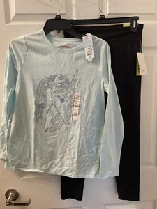 Girls Outfit Size XL (14/16) Long Sleeve Unicorn Shirt With Black Leggings  - Picture 1 of 5