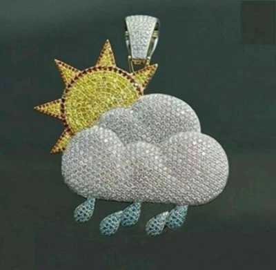 Colgante Nube Moissanita Color Blanco Corte Redondo 2 Ct Chapado en Oro Blanco 14k Plateado Foto 1 de 4