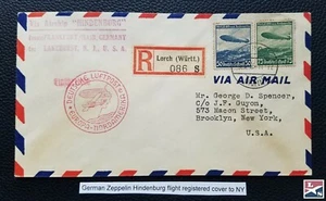 Copertina cachet L/S 1936 Hindenburg Zeppelin volo registrato per NY - Foto 1 di 2