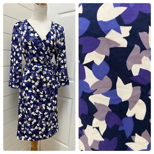 12 14 DVF Diane von Furstenberg New Julian Two DANCE LEAF Plum Blue Wrap Dress - Picture 1 of 11