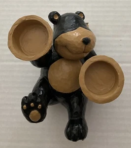 Decoración de cabaña de troncos de oso de resina para albergar 2 candelabros vendidos por Kohls negro beige usado en excelente estado - Imagen 1 de 9