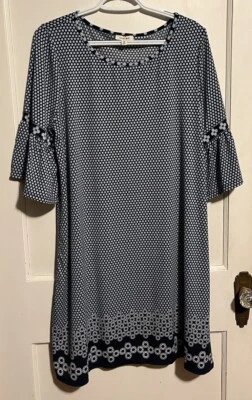 Max Studio Dark Light blue Polka Dot Ruffled 3/4 Sleeve Casual Comfortable Dress - Image 1 of 4